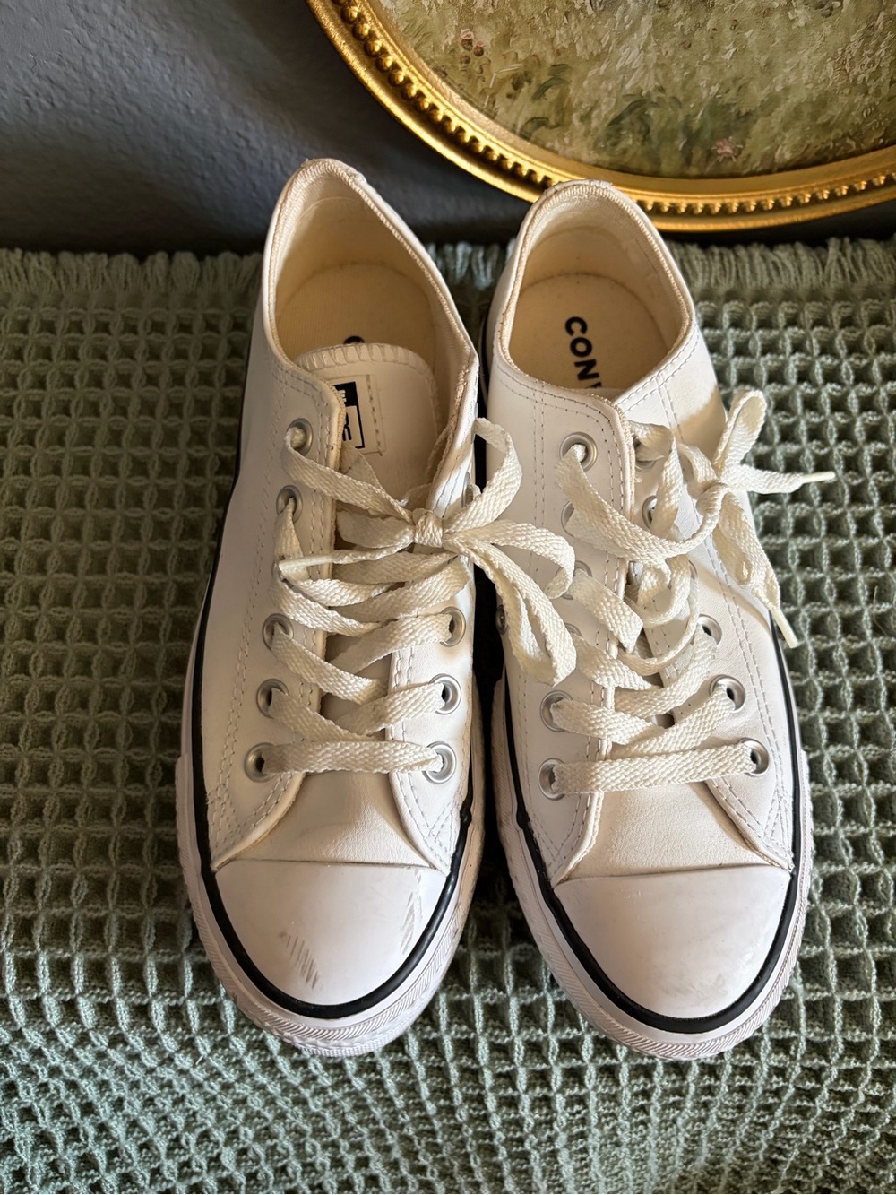 Converse Platform White Low-Top Leather Sneakers.